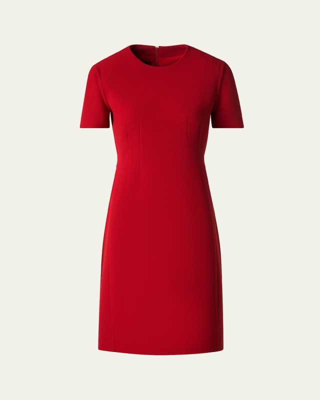 Short-Sleeve Wool Crepe Sheath Dress